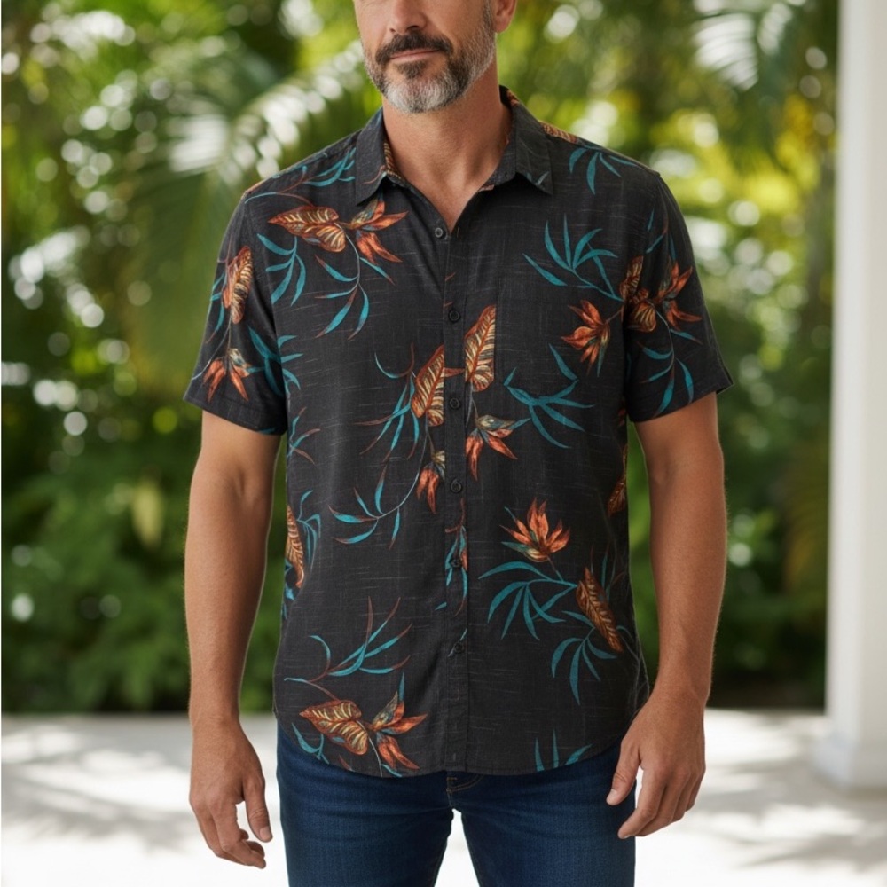 Men’s  Billabong Floral Hawaiian Style Shirt‎ Size XL Tailored Fit Stretch